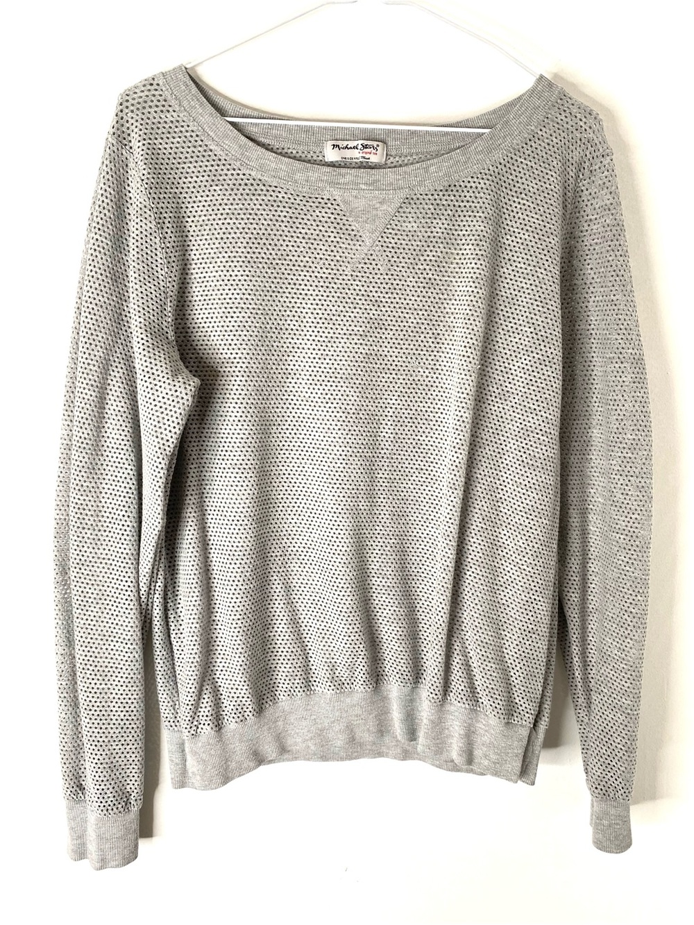 Michael Stars Grey Mesh Rib Pullover Sweatshirt Crew Neck Stretch Sheer Top
